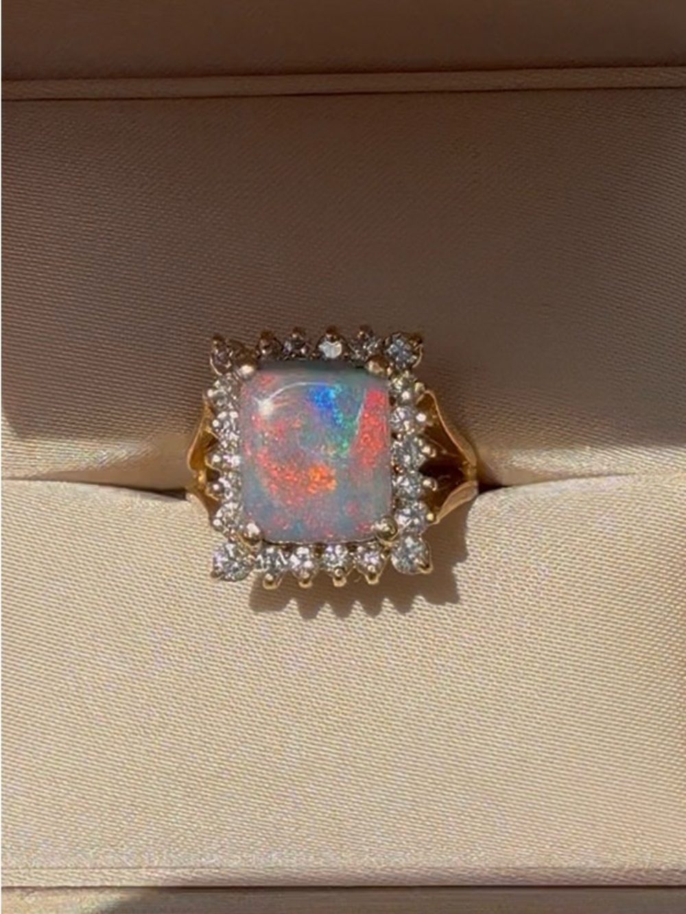 Lightning Ridge Black Opal and 14k Gold Opal Halo Ring - Iridescent - Picture 3 of 15